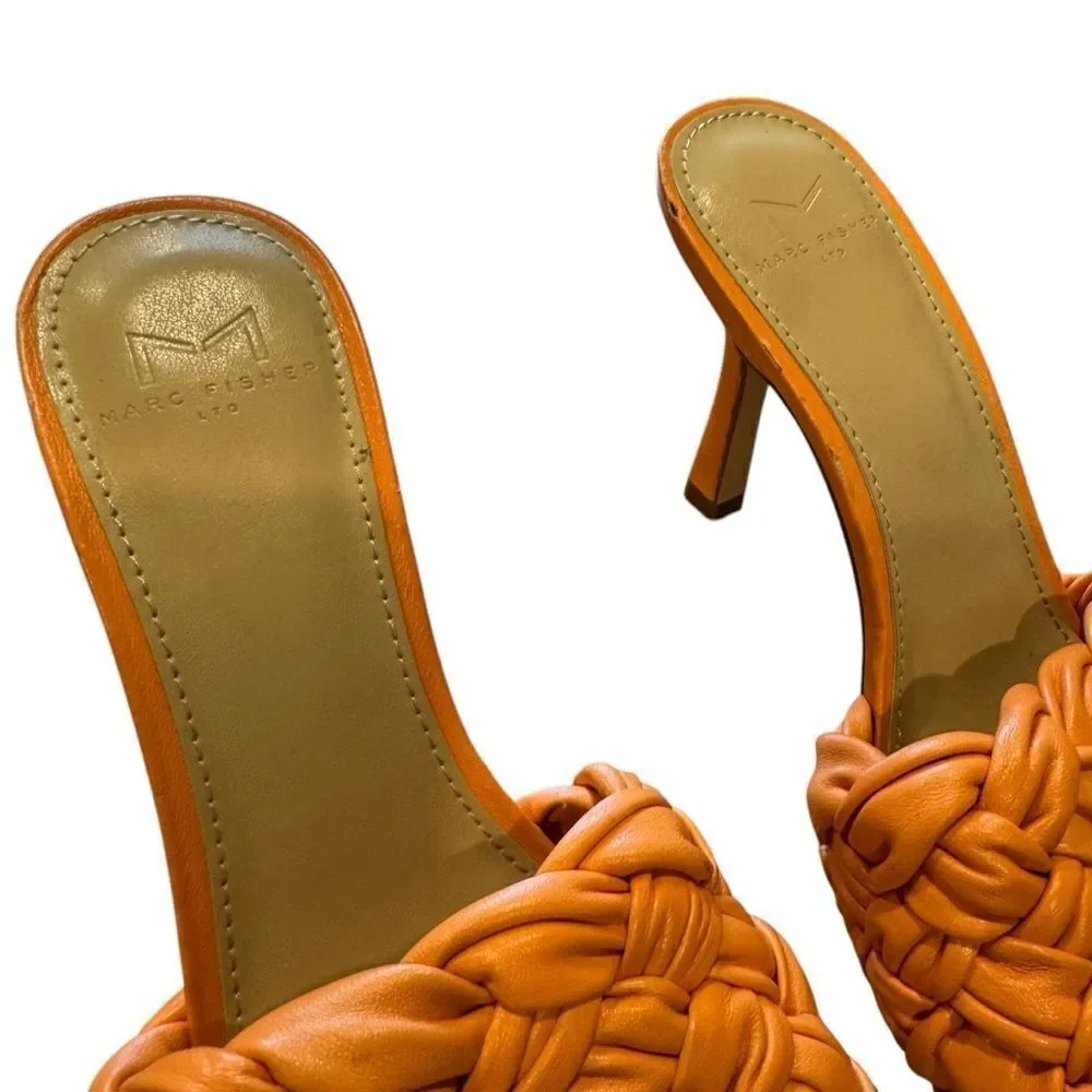 Revolve Marc Fisher Draya Orange Braided Leather Sandal Pump Mule Heels